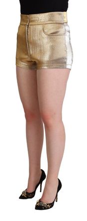 Dolce & Gabbana Womens Metallic Gold Cotton Mid Waist Hot Pants Shorts