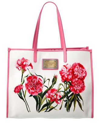 Dolce & Gabbana Floral Print Canvas & Leather Shopper Tote