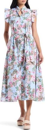 Robert Graham Sadie Floral Paisley Cap Sleeve Cotton Shirtdress in Blue Multi at Nordstrom Rack, Size 10