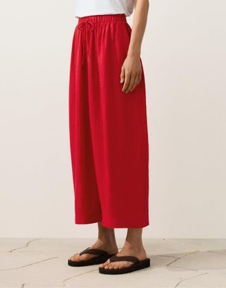 Oysho Pantaloni a palloncino rosso acceso 100% lino