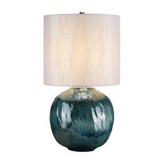 Loops Table Lamp Ocean Blue Light Grey Faux Silk Shade Included Blue LED E27 60W Bulb