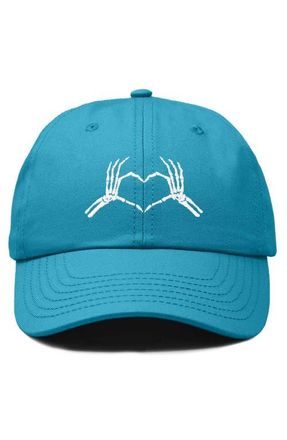 Dalix Skeleton Heart Embroidered Dad Hat in Teal at Nordstrom