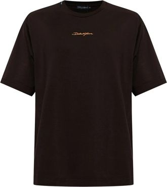 Dolce & Gabbana Katoenen T-shirt met geborduurd logo - Heren - T-shirts - Bruin - 2XL - Katoen - Tops