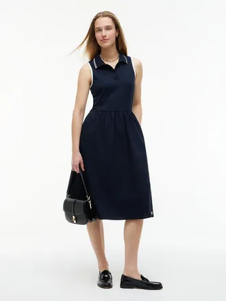 Tommy Hilfiger Womens Mixed-Media Sleeveless Polo Midi Dress - Navy Blue - XXL