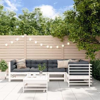 vidaXL Juego De Muebles Jard&iacute;n 6 Piezas Y Cojines Madera Maciza Blanco Vidaxl