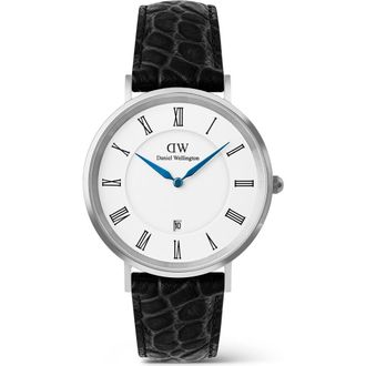 Daniel Wellington Classic Roman Numerals Leather Strap Watch, 40mm in White/Silver/Black at Nordstrom