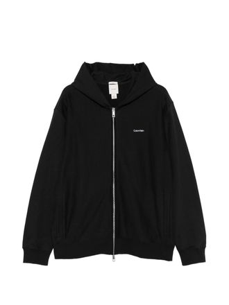 Calvin Klein Minimalist Black Hoodie with Full Front Zipper and Subtle Logo