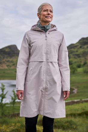 Mountain Warehouse Hilltop WoMens Jacket with Multiple Pockets Waterproof Rain Coat Ecru Polyamide - Size 8 UK