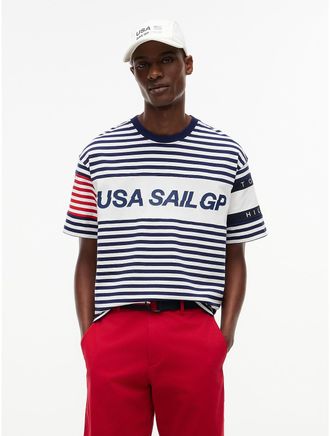 Tommy Hilfiger Mens Tommy x US SailGP Team Striped T-Shirt - Ecru/Navy - XXL