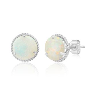 MAX + STONE 14k Yellow or White Gold 8mm Roped Halo Gemstone Round Stud Earrings
