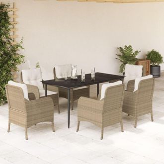 vidaXL Set Comedor De Jard&iacute;n 7 Pzas Con Cojines Rat&aacute;n Sint&eacute;tico Beige Vidaxl