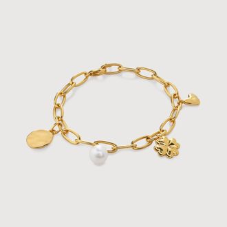Monica Vinader Gold Clover Charm Bracelet Pearl