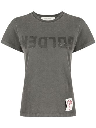 Golden Goose Golden W Slim T-Shirt aus Baumwolljersey in Distressed-Optik mit Logo