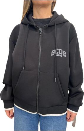 GCDS Logo Lounge Scouba Full Zip Hoodie - Dames - Vesten met rits - Zwart - XS - Katoen - Hoodies & sweatvesten