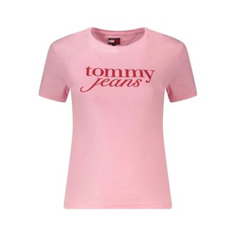 Tommy Hilfiger Tops, Dames, Roze, S, Katoen, Roze Katoenen Logo Print T-Shirt