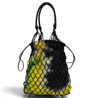 Prada Black Yellow Nylon Leather Handbag Tote Bag (Pre-Owned)