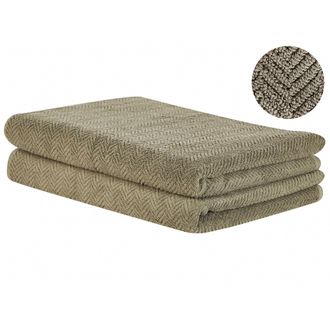 Beliani Beliani - Conjunto De 2 Toallas De Algod&oacute;n Verde Oliva Chevron Textura Suave Ba&ntilde;o Mitiaro