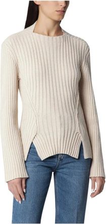 Victoria Beckham Rib Jumper - Dames - Ronde hals truien - Beige - S - Wol - Truien & Vesten