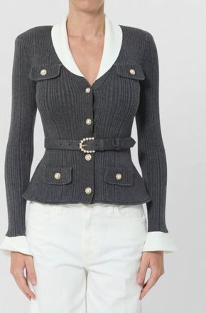 Self Portrait ribbed knit belted cardigan