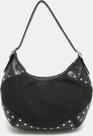 DKNY Dkny Black Canvas And Leather Studded Hobo