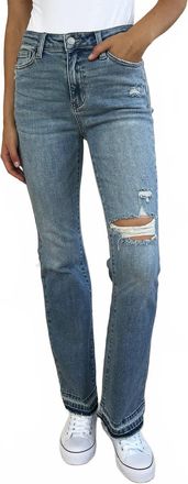 Judy Blue Mid Rise Destroyed Hem Distressed Jeans In Medium Wash