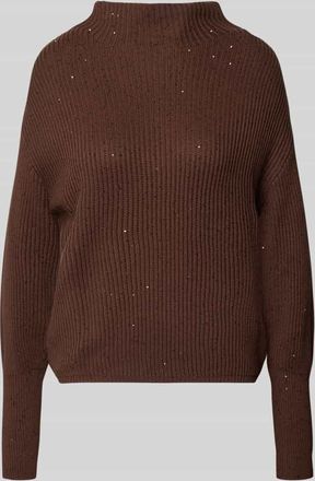 Zero Strickpullover mit Stehkragen in Mittelbraun, Größe 34