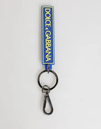 Dolce & Gabbana Blue Yellow DG Rubber Logo Silver Mens Holder Mens Keyring