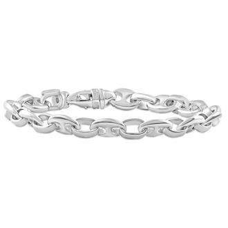 Pompeii3 Mens Steel Single Tone Double Hole Oval Clasp 7mm Link 8.5 Bracelet