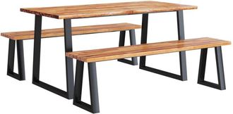 vidaXL 3 Piece Dining Set with Live Edge Solid Wood Acacia vidaXL