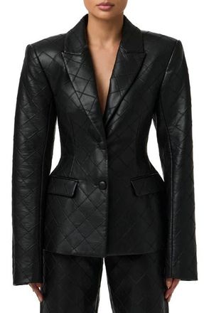 Naked Wardrobe Stitched Faux Leather Blazer in Black at Nordstrom, Size Medium