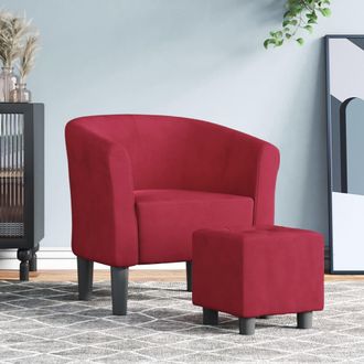 vidaXL Sill&oacute;n Con Taburete Terciopelo Rojo Tinto Vidaxl