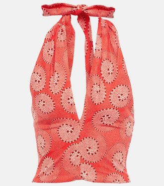 Staud Kai printed halterneck crop top