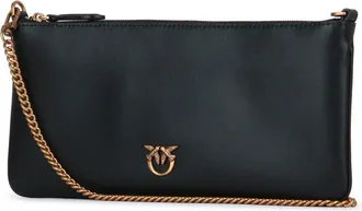 Pinko Womens Flat Clutch Black Calfskin Silk