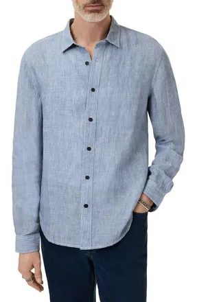 John Varvatos Ben Linen Button-Up Shirt in Fountain Heather at Nordstrom, Size X-Small