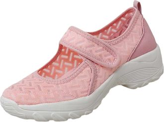 Generic Womens Solid Color Fashion Casual Shoes Flying Woven Hollow Breathable Fashion Flat Bottom Casual Sports Shoes Slide on Shoes Women Casual (Pink, 3.5)