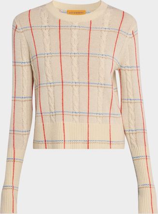 Guest In Residence Cashmere Shrunken Check Crewneck Sweater