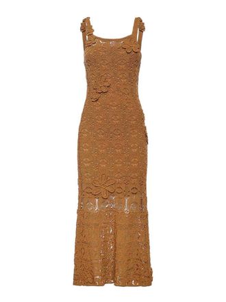 Pinko Crochet Midi Dress With Floral Appliques