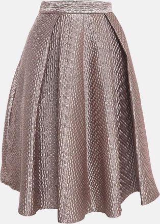 Self Portrait Pink Textured Lame Pleated Midi Skirt