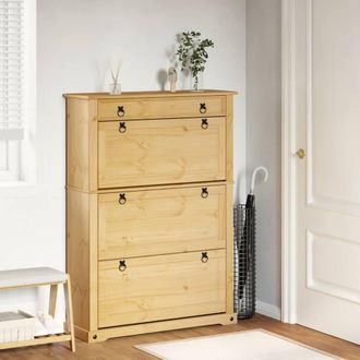 Berkfield Home Shoe Cabinet Corona 99x32x138 cm Solid Wood Pine in Tan | Size: 99 x 32 x 138 cm