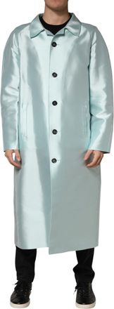 Dolce & Gabbana Teal Satin Collared Long Trench Coat Mens Jacket (Pre-Owned)