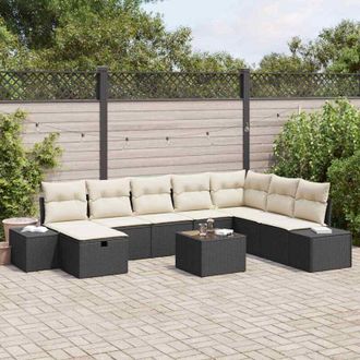vidaXL Vidaxl - Conjunto De Sof&aacute; De Jard&iacute;n Con Coj&iacute;n 9 Pcs Negro Polirat&aacute;n