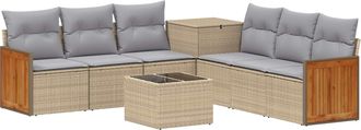 vidaXL Juego De Sof&aacute; 8 Uds. Beige Y Gris Claro Rat&aacute;n Sint&eacute;tico Y Acero Vidaxl