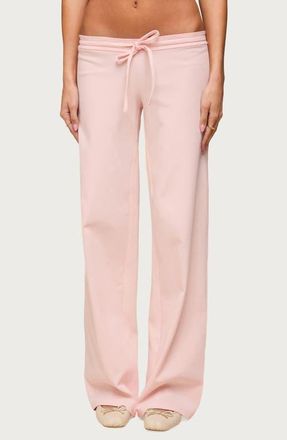 Edikted Claudia Stretch Cotton Straight Leg Drawstring Pants in Light-Pink at Nordstrom, Size X-Large
