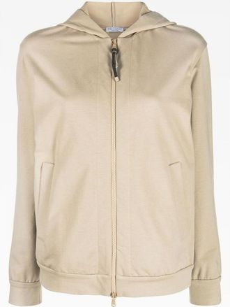Brunello Cucinelli Beige Cotton Zip Hoodie, Size X-Small