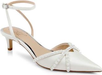 Badgley Mischka Indra Ankle Strap Pointed Toe Kitten Heel Pump in Ivory at Nordstrom, Size 8.5