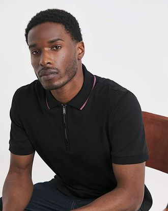 HUGO BOSS Short Sleeve Zip Neck Jersey Polo