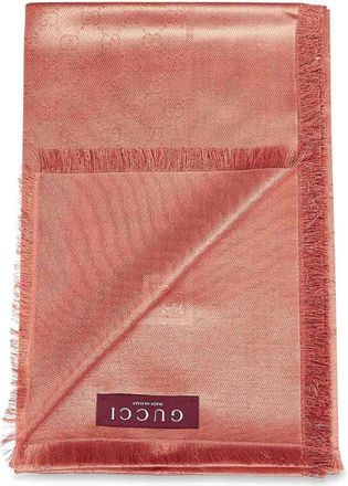 Gucci Womens Orange Gg Lam&eacute; Wool And Silk Shawl Scarf Scarfs