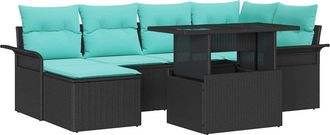 vidaXL Conjunto De Sof&aacute; De Jard&iacute;n 7 Uds. Negro Vidaxl