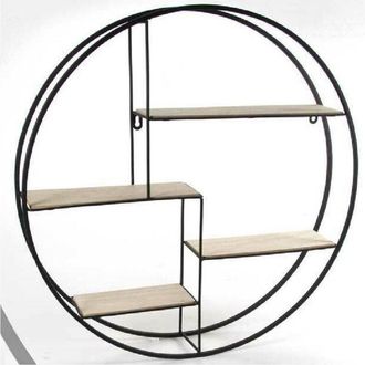 Trade Shop Trade Shop - Bacheca Porta Oggetti In Metallo Tonda Parete Mensole Legno 80x13cm Nero 763601