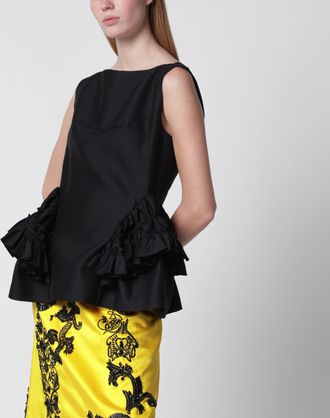 Dries Van Noten Top nero a balze in lana e seta